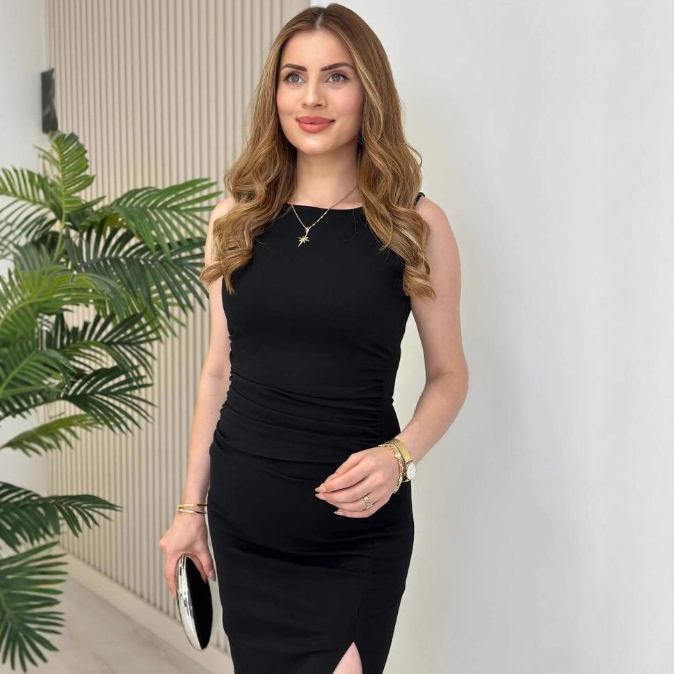 

2025 Лето Женское Модное Сексуальное Платье Бодикон с Разрезом XXL чёрный