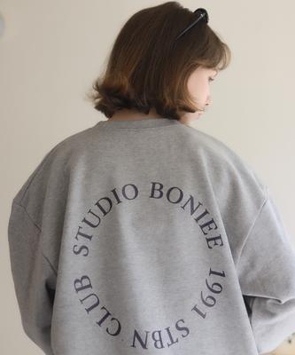BONIEE [Fleece Lined Selection] Back Circle Typo Graphic Logo Graphic Oversized Sweatshirt Gray