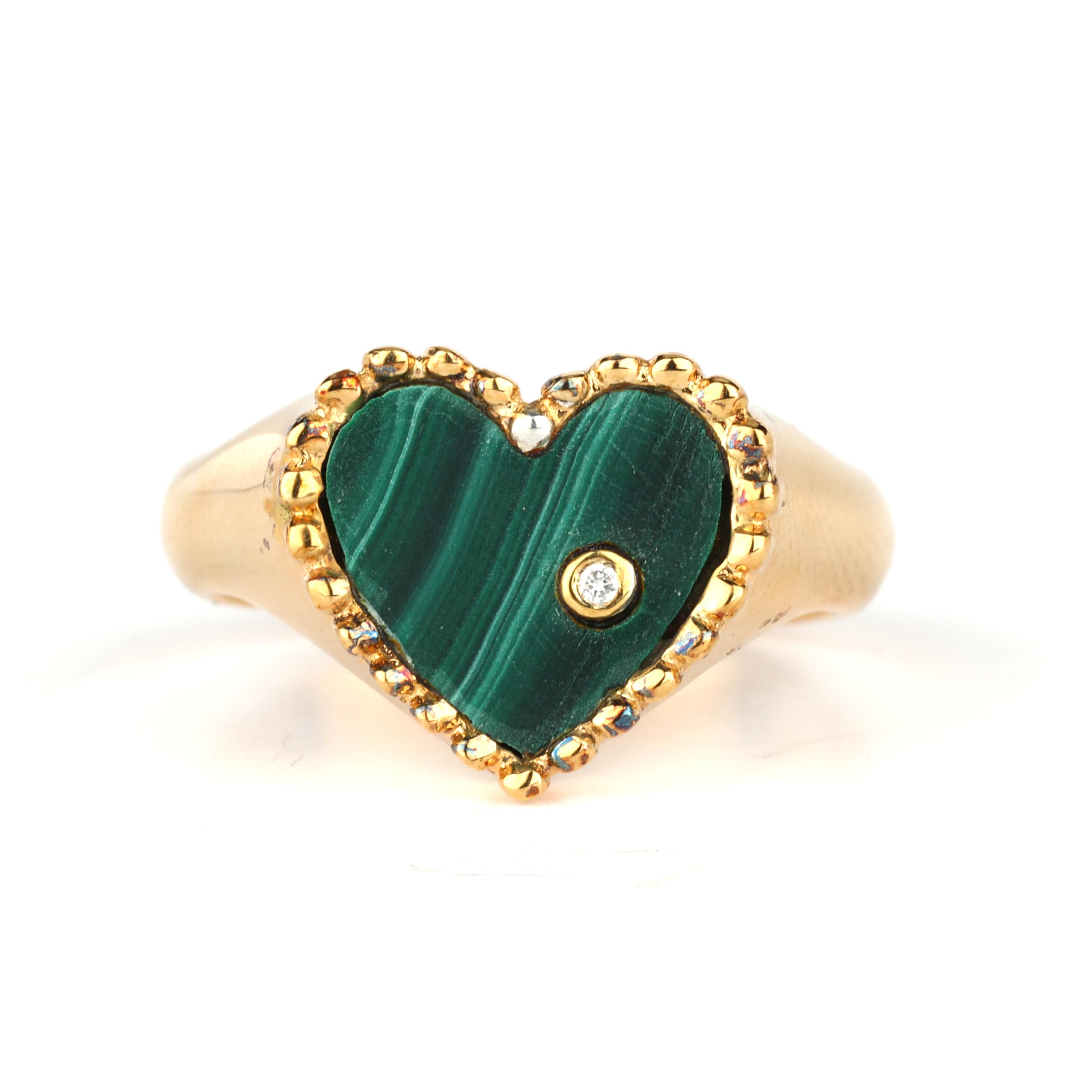 

925 Silver Gold Plated Malachite Heart Ring Women Diamond Accent Jewelry Gift 7 золотий