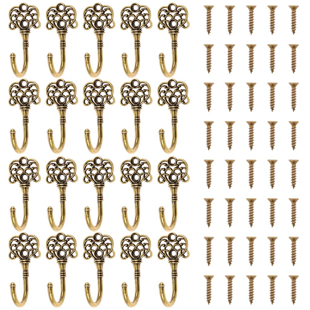 20pcs Wall Multi-Purpose Hooks Vintage Zinc Alloy Home Coats Hat Clothes Hangers Bath Towel Keys Coats Bag Organization Hooks