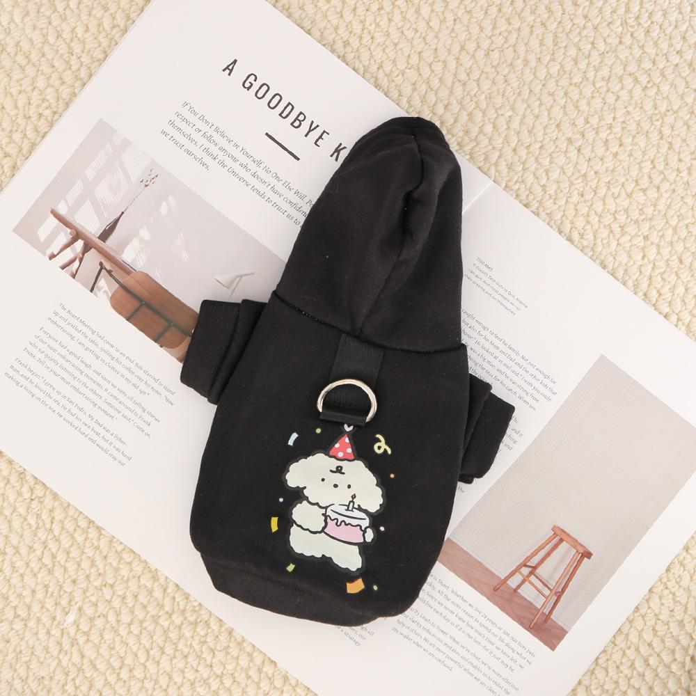 Cat and Dog Clothes for Autumn and Winter, Made of Milk Silk and Flannel, with a Cute Dog Print Hoodie and Drawstring Buckle