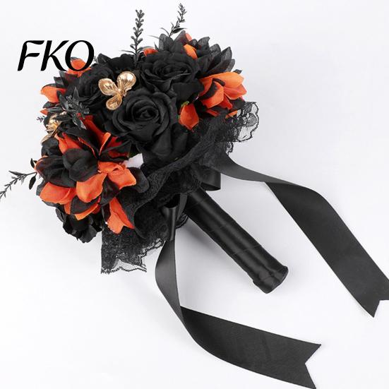 Gothic Artificial Bouquet Wedding Bouquets for Bride And Bridesmaid, Halloween Bouquet, Dead Branch Flower Black Rose Blooms Fake Centerpiece,