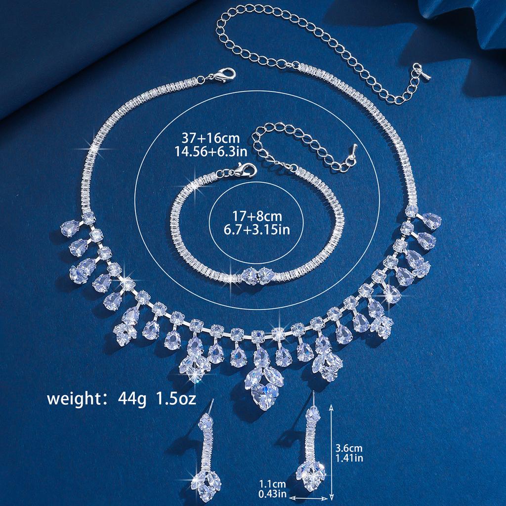 4PC Women's Fashion Set Water Drop Necklace Earrings Bracelet Zircon Set Suitable for Wedding, Party, Festival Gifts-8508