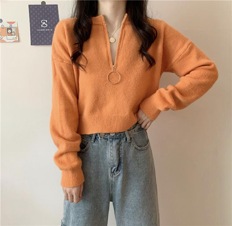 

Small casual style design zipper sweater women s autumn and winter loose pullover knitting one size fits all