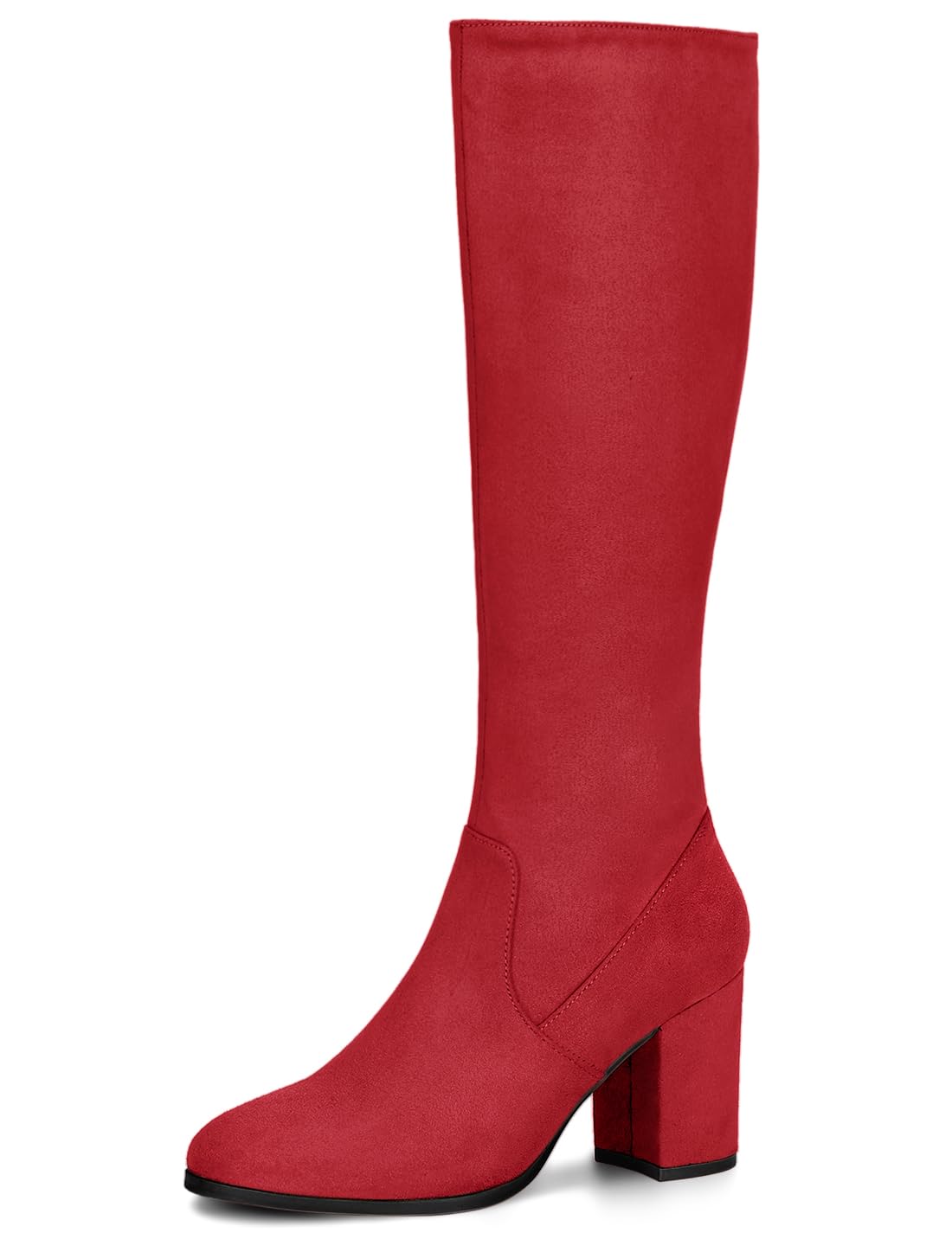

Allegra K Women s Knee-High Boots, Round Toe, Side Zipper, Chunky Heel, Red, Size 24.5cm
