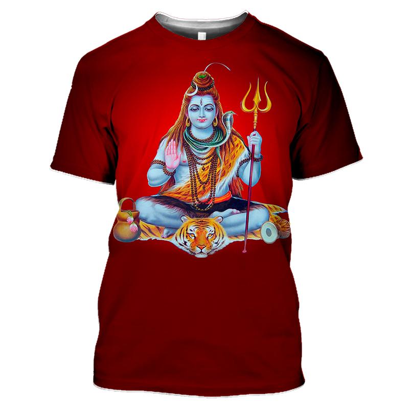 Moda Estiva Nuovi T-shirt Grafiche India Shiva Per Uomo Tendenza Casual Personalità Stampati Oversize Girocollo Manica Corta Magliette Top