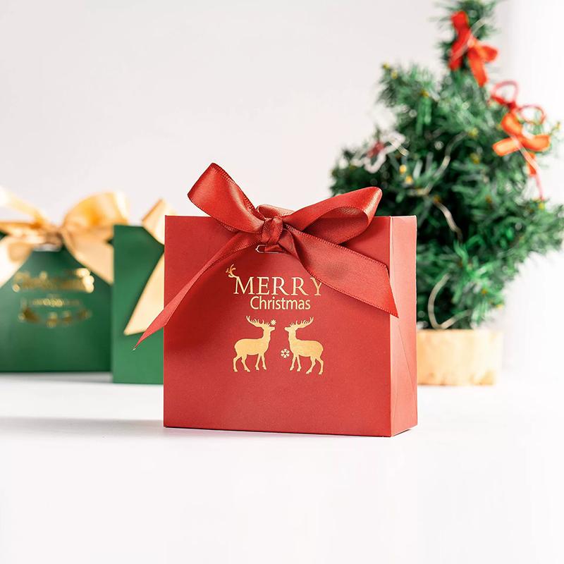 WTEMPO Christmas Ribbon Bow Gift Boxes Christmas Party Decor Packaging Boxes DIY Foldable Paper Bags Perfect for Halloween New Year