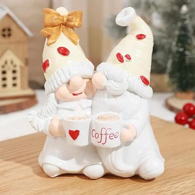 Gnome Couple Statue Coffee Gnome Table Ornament Collectible Figurine Resin Art Sculpture For Indoor Outdoor Home Decoration