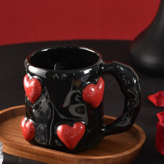 Creative High-End Black Heart Couple Ceramic Coffee Mugs
