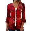 Women's Loose Casual Printed Three Quarter Sleeve Flared Sleeve Button Cardigan Jacket