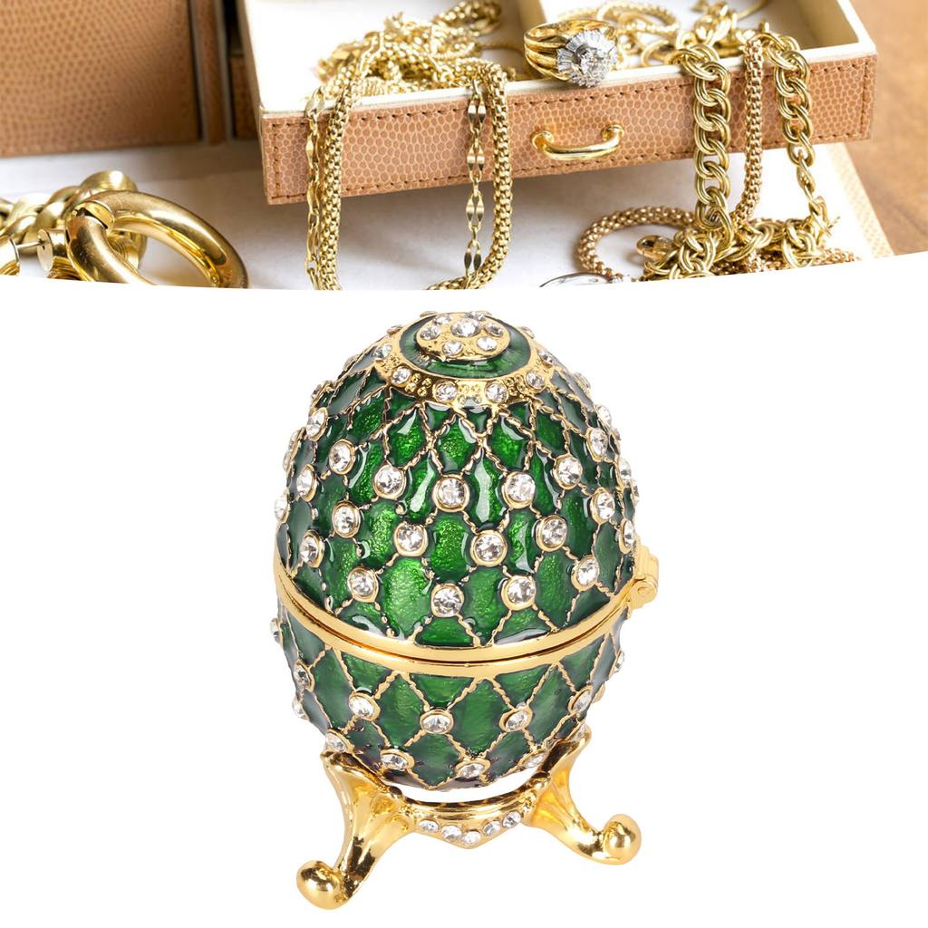 Egg Trinket Box Zinc Alloy Sparkling Rhinestone Exquisite Elegant Metal Jewelry Box for Family Storage