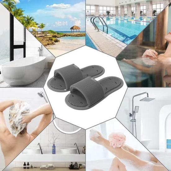 Foot Scrubber Massage Slippers Feet Cleaner Silicone Bristles Slippers Shower Slippers with Anti-Slip Suction Cups for Exfoliating Cleaning Foot