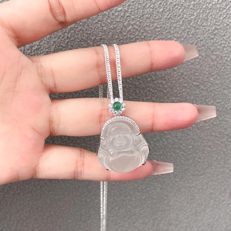 S925 Sterling Silver Maitreya Buddha Pendant Necklace - Laughing Buddha Collarbone Chain, Women's Versatile Chinese Style.