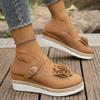 Plus Size Shoes for Women Autumn 2025 Fashion Platform Wedges Buckle Strap Flats Shoes Zapatos De Mujer with Flower Footwear