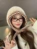 Autumn and winter new contrasting color rough edge ear protector hat thickened warm braid pullover hat showing face small knitted wool hat