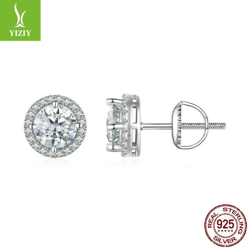 Classic Four-Claw One-Carat Mozzarella Diamond Stud Earrings For Women, Exquisite Sparkling Court Style S925 Sterling Silver Earrings