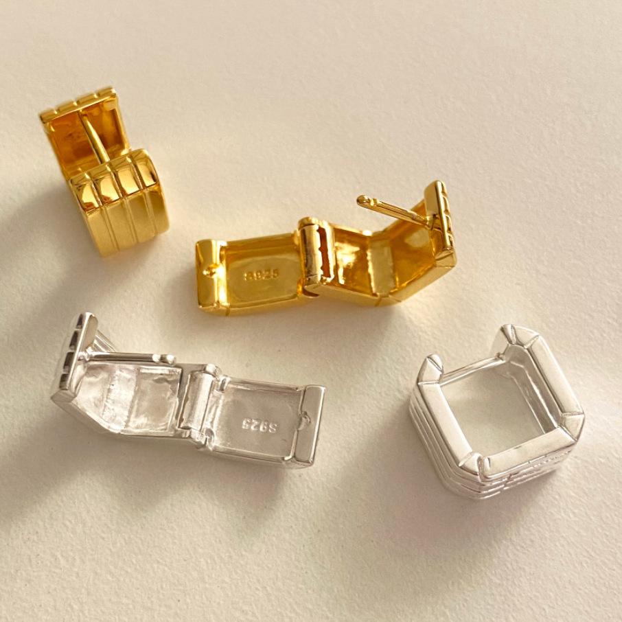 Fashion Jewelry 925 Sterling Silver Geometric square Hoop Earring for Women 18K Gold Plated 925 Silver Earring Jewelry