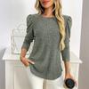 Women's Fashionable Solid Color Long Sleeved Round Neck Loose Casual Pullover T-shirt Top