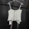 European Station Summer Women's Clothing American Spice Girl Design Waist Embroidery Suspender Lace Splicing Top European Goods