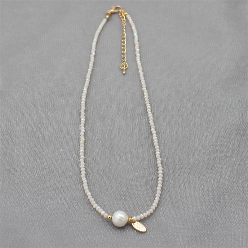 Natural Fresh Water Baroque Pearl Necklace Fashion Shiny Crystal Glass Beads Boho Colorful Choker Pendant Collar Female Jewelry
