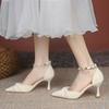 2026 New Elegant French Style  Heel Fine Wedding Shoes Women's Pearl Fairy Shoes Versatile Dress Summer Season Rubber Material