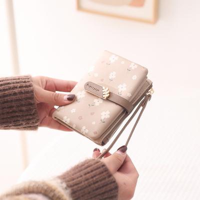 Female Wallet PU Flower Zipper Multi Card Folding Handheld Coin Student Zero Wallet