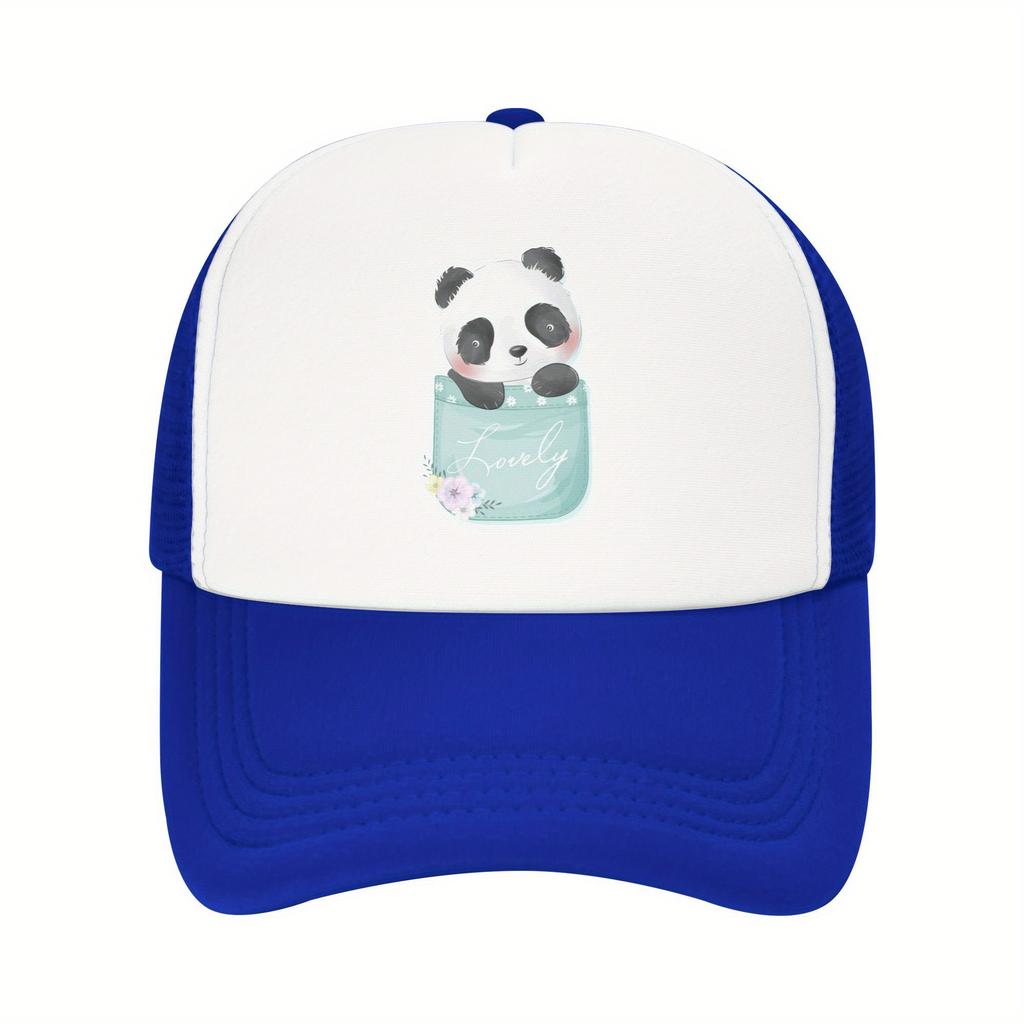 Cute Panda In Pocket Graphic Trucker Hat Breathable Mesh Baseball Cap Casual Adult Headwear