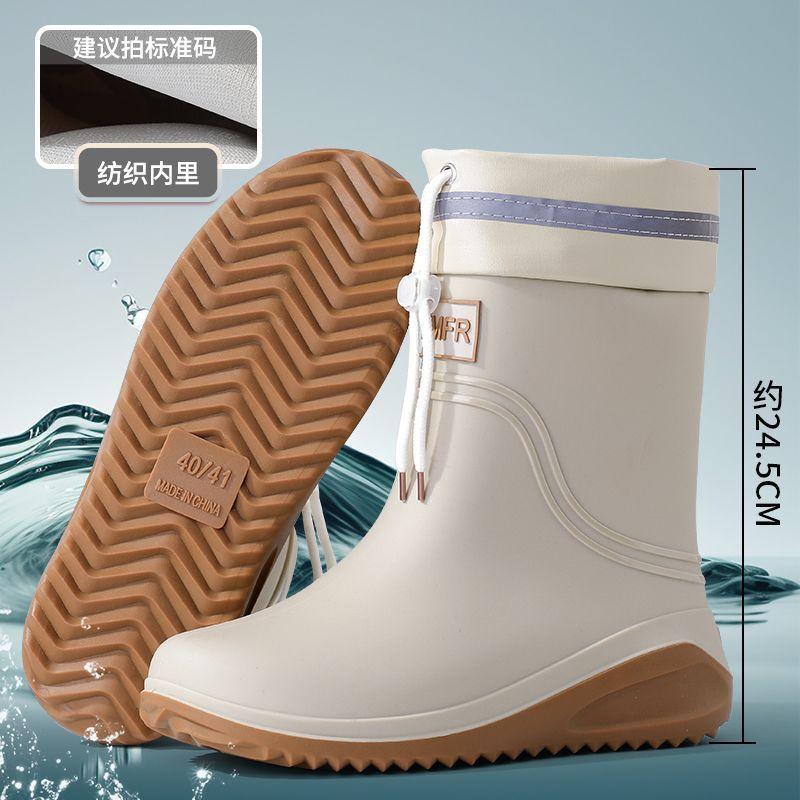 Men's Comfortable Mid-Calf Waterproof Rain Boots Fleece Lined Non-Slip Fishing Kitchen Work Rubber Shoes