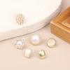 6Pairs Elegant Geometry Trim Edge Pearl Stud Earrings Gold Color Imitation Style for Wedding Ceremony