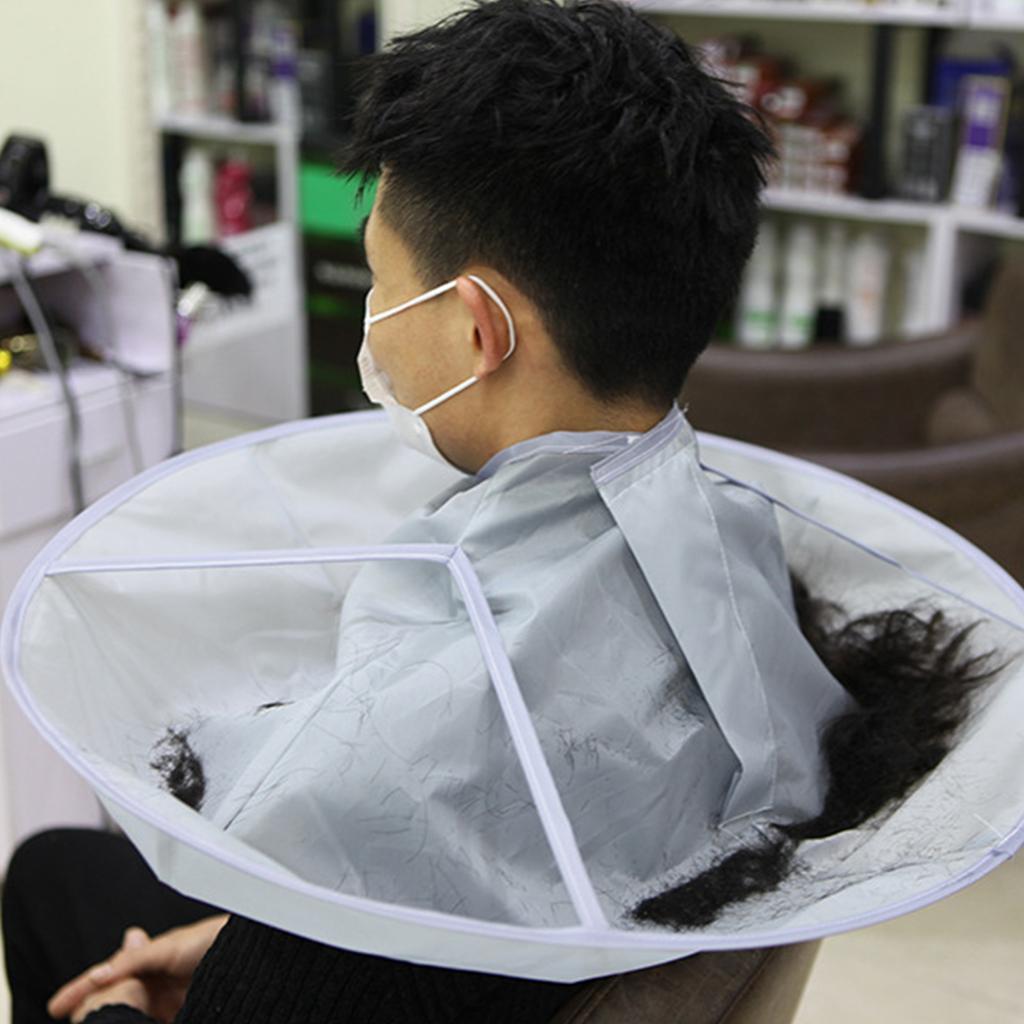 Hair Cutting Cape Waterproof Nylon Umbrella Type Adjust Size Barber Hair Catcher Cape for Kids Adults Grey