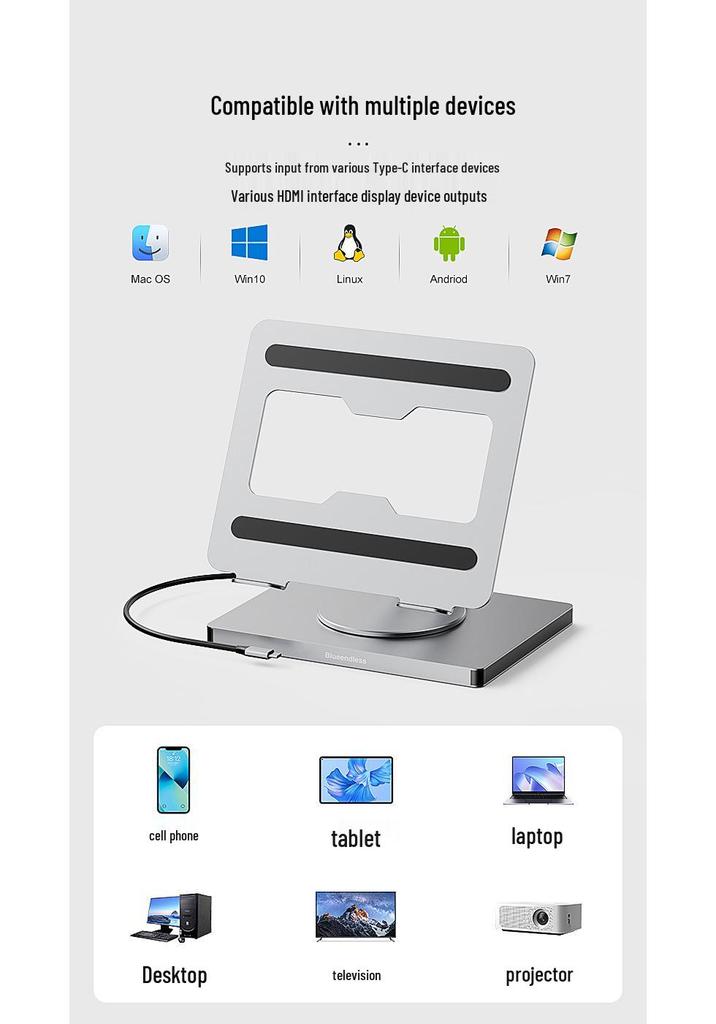 Rotating Tablet Stand with HDMI, Gigabit Ethernet, USB 3.0 Docking Station & Splitter