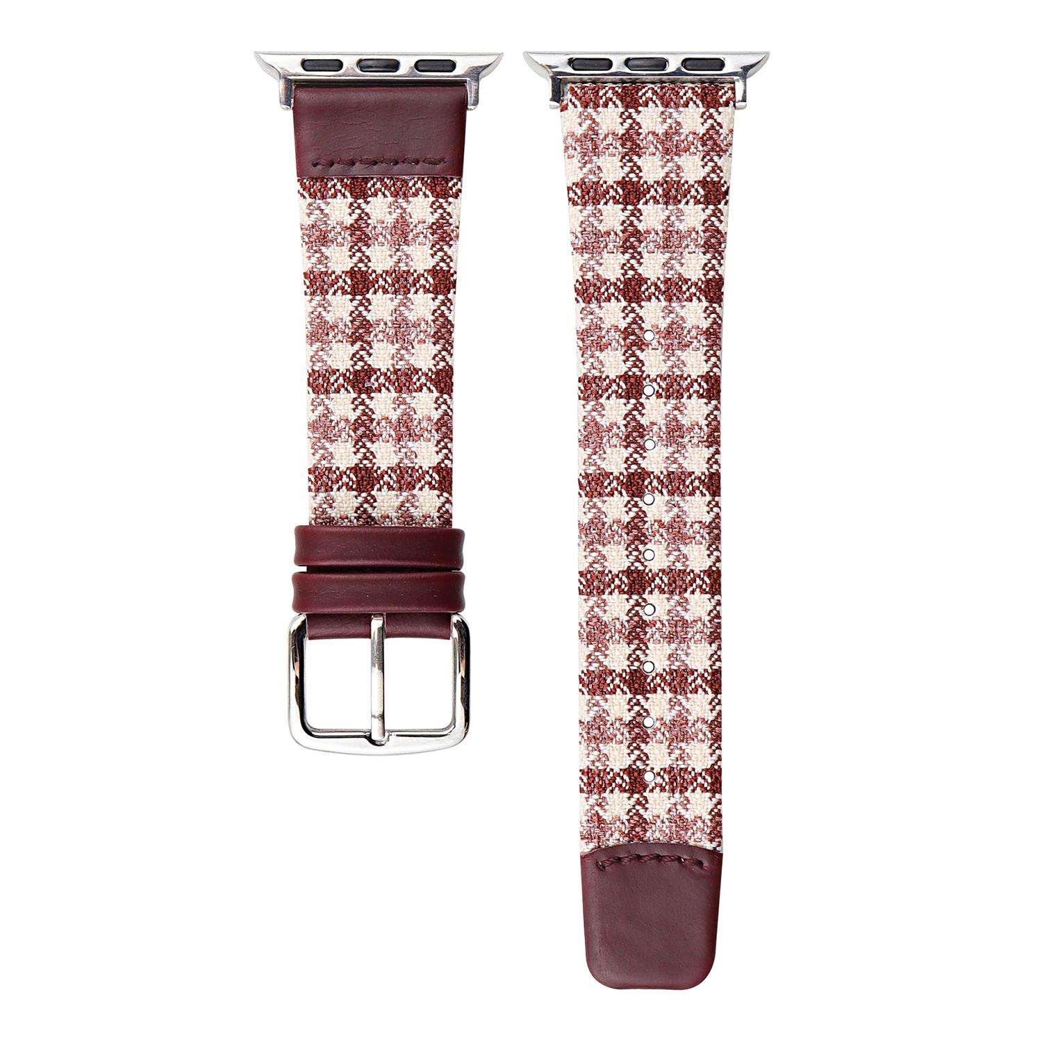 

Woolen Fabric Leather Strap for Apple Watch Series 10 9 8 7 SE 6 5 4 3 2 1 42mm 41mm 40mm 38mm Watch Band Wine Red