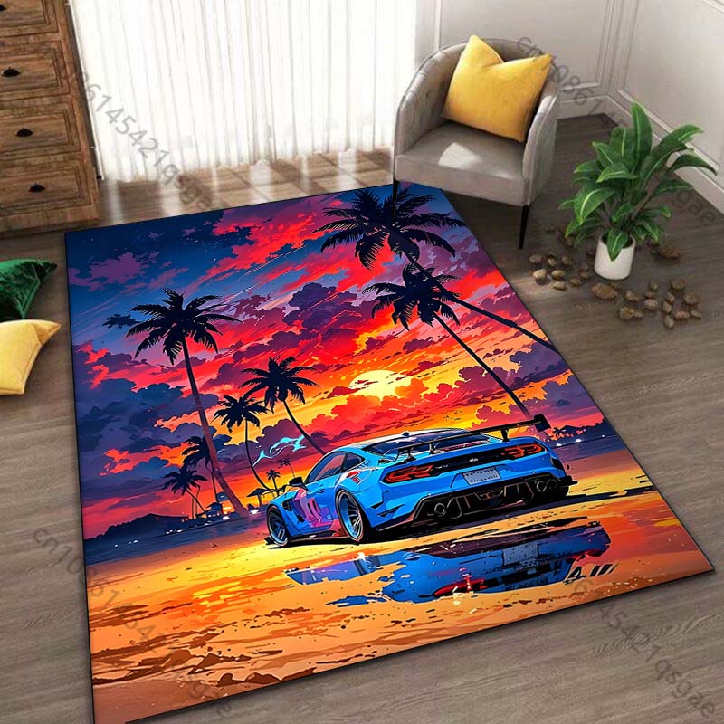 1PC Cars in The Sunset Printed Carpet for Living Room Bedroom Bedside Bathroom Floor Mat Area Rugged Sofa Mat Home Decor