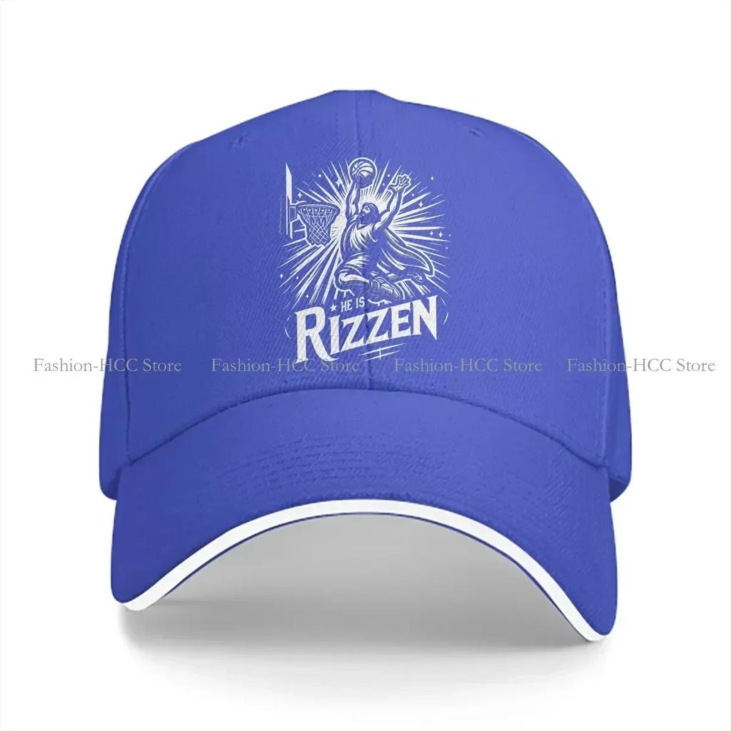Washed Unisexs Baseball Cap Trucker Snapback Caps Dad Hat He Is Rizzin Meme Jesus