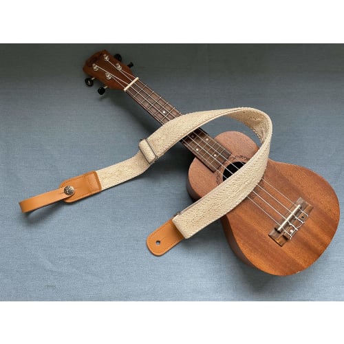 MUSIC FIRST Original Design Cream Graceful & Vintage Lace Soft Lace & Genuine Leather Ukulele Strap Ukulele Shoulder Strap with Genuine Leather Strap