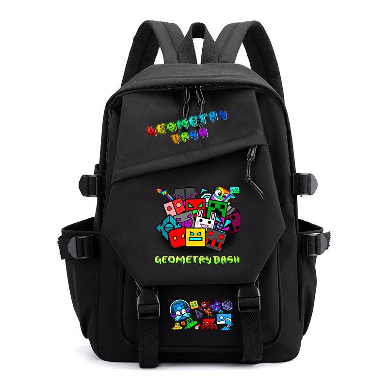 Geometry Dash bedruckter Nylon-Rucksack für Damen und Herren, Rucksack mit großem Fassungsvermögen für Reisen, Modischer Computer-Rucksack, Schultasche für Jungen und Mädchen