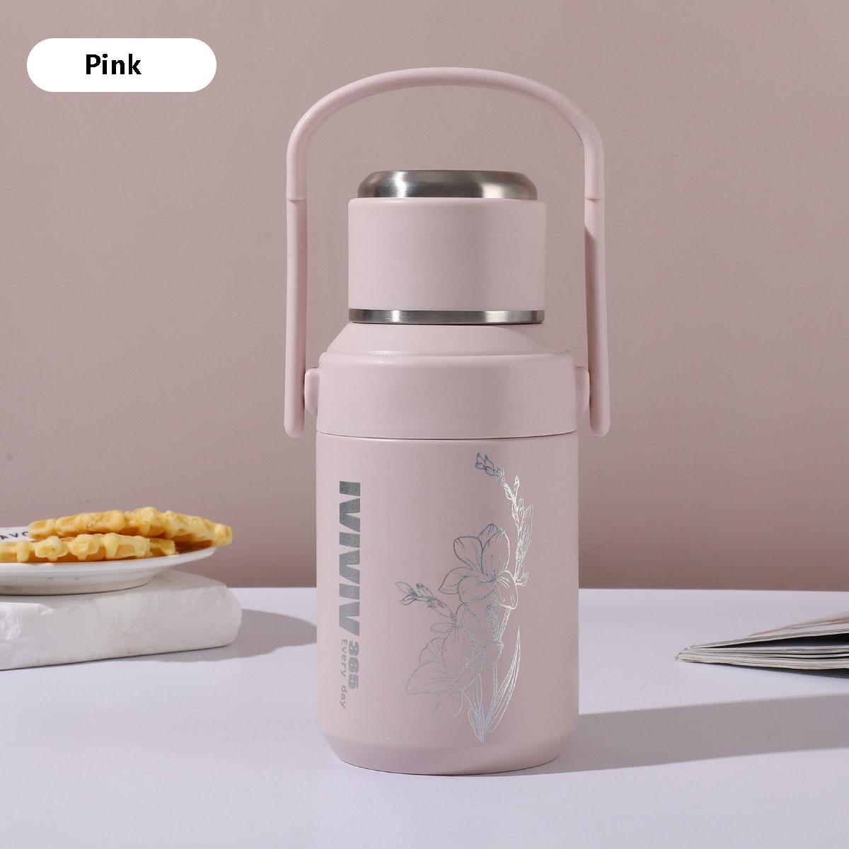 Thermal Mug Extra Large Capacity 800ml Stainless Steel VacuumThermal Mug Handheld Portable Outdoor Sport Water Cup 800ml розовый