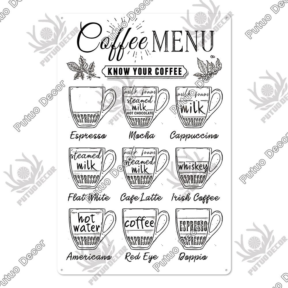 Putuo Decor Coffee Tin Sign Vintage Plaque Metal Plates Shabby Chic Wall Art Poster for Cafe Bar Living Room Home Man Cave Decor