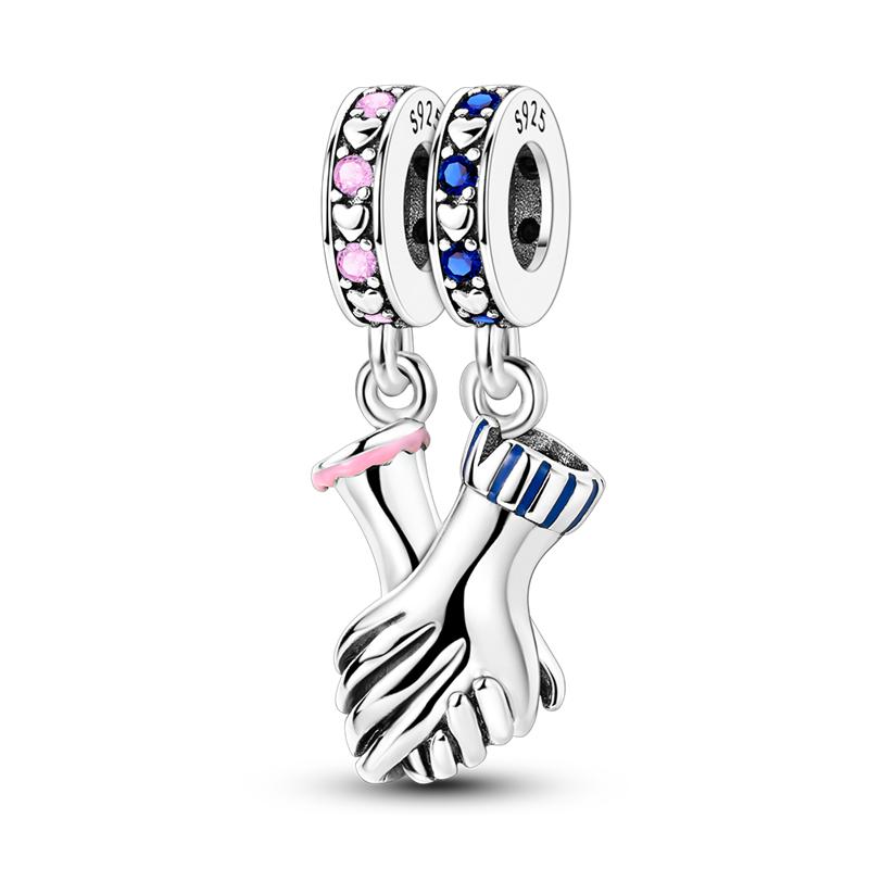Copper Colorful Charms Bead Pink Red Color Dangle Cz Zircon Clasp Clip Charm Fit Original Mula Bracelet Diy Jewelry