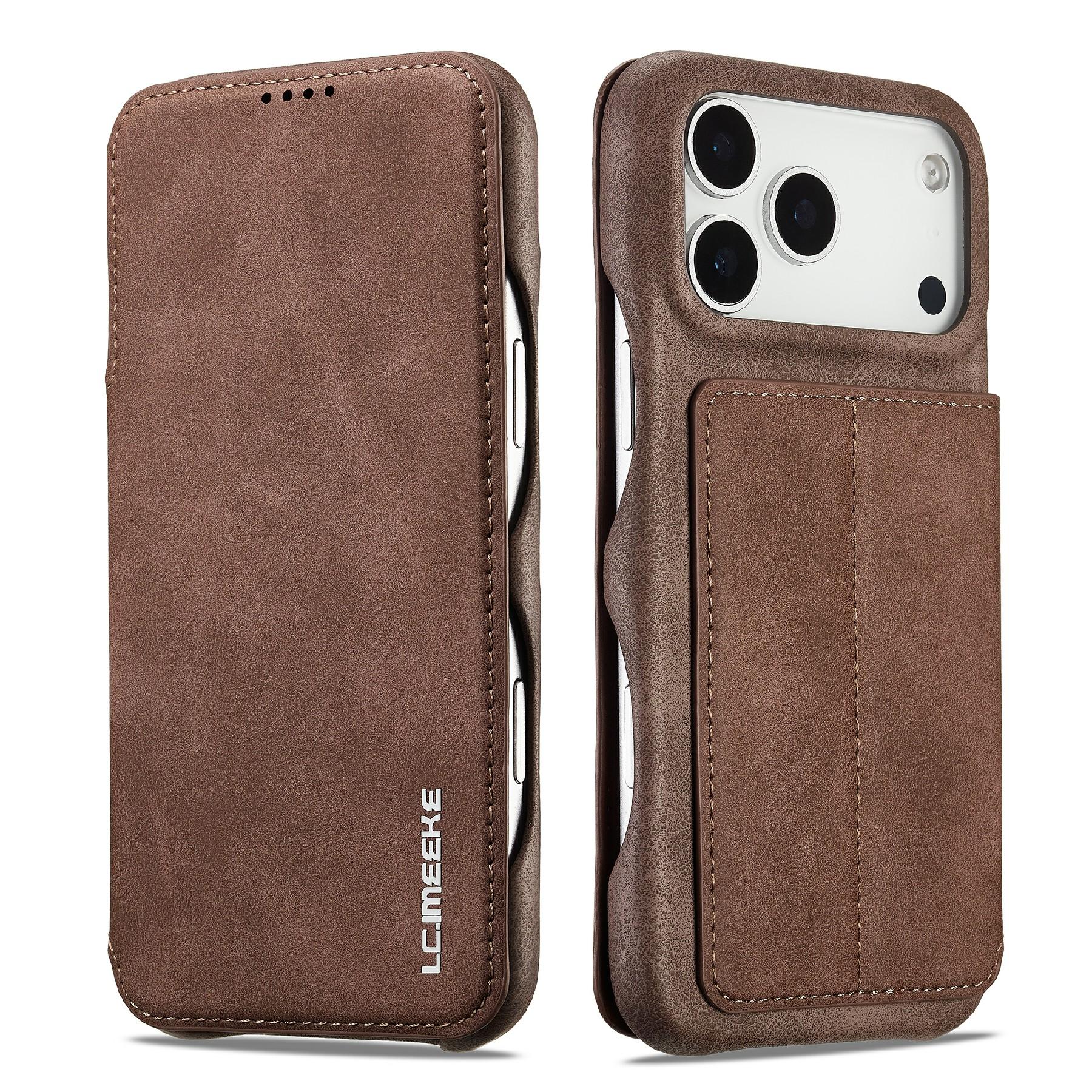 

LC.IMEEKE For iPhone 17 Pro Case Card Holder Stand Leather Phone Cover Coffee