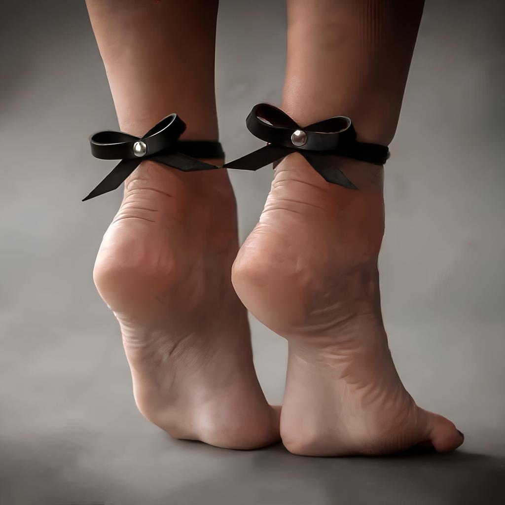 Women Sexy Leather Ankle Accessories, Leather Anklet, Foot Bow Ankle Bracelets Handcuffs Fetish Clothing Exotic Accessorie