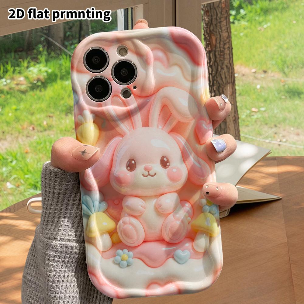 Phone Case: 2D flat design, fits iPhone 18, 17, 16, 15, 14, 13 Pro, pink floppy-eared bunny, perfect Christmas and Halloween holiday gift
