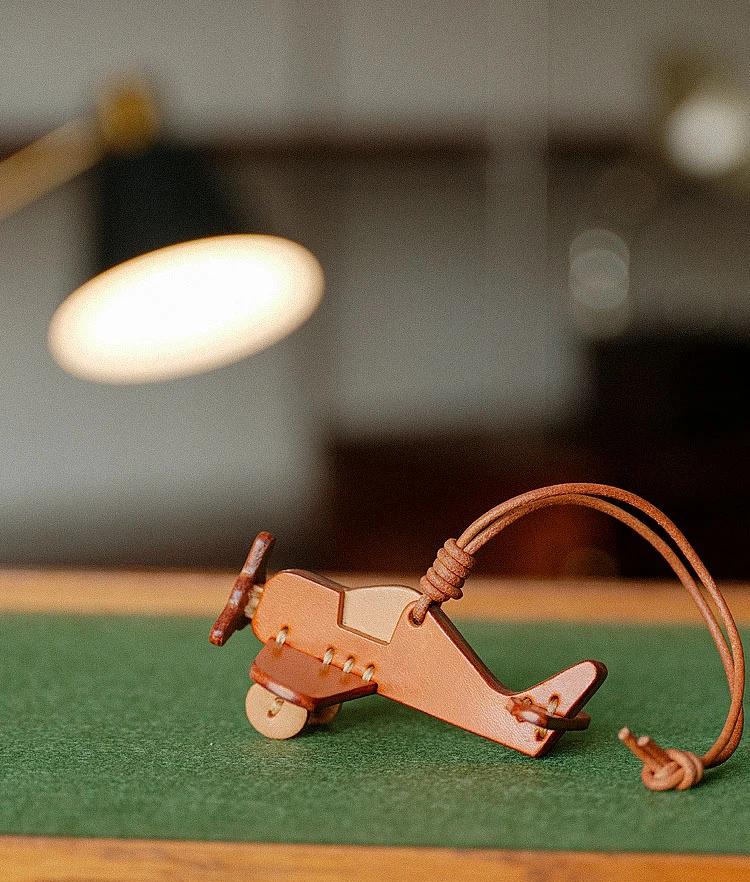 Genuine Top Grain Leather Airplane Keychain -Handcrafted Vintage Bag Charm, Luggage Tag