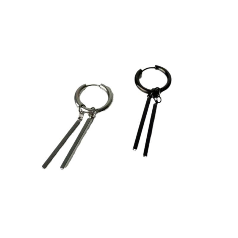 Trendy Titanium Steel Rectangular Stud & Drop Earrings for Men and Women - High-End Long Bar Design In Cold Style