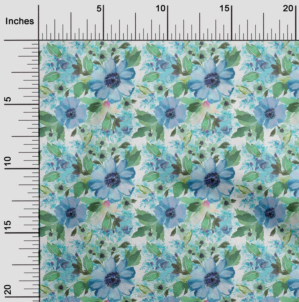 oneOone Cotton Flex Fabric Watercolor Leaves & Flower Floral Printed Craft Fabric BTY 40 Inch