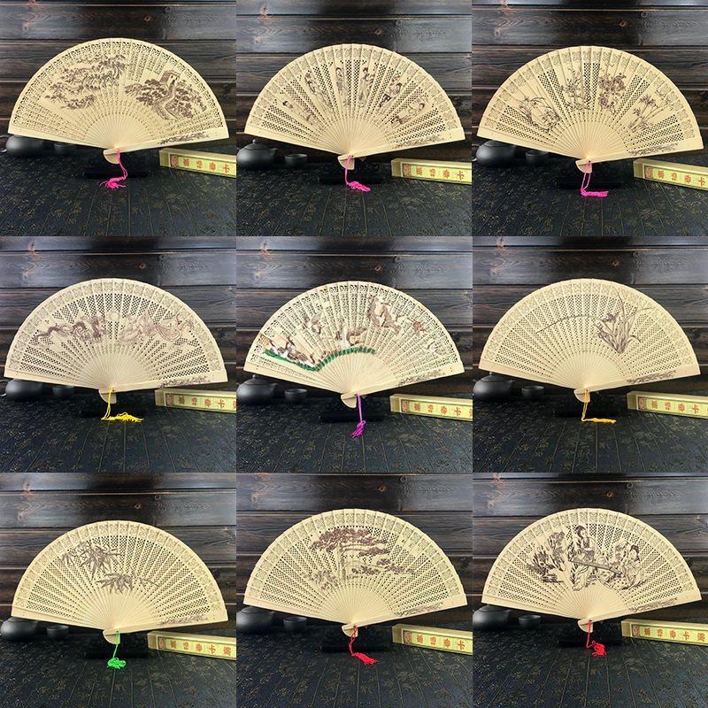 Suzhou Chinese Style Classical Portable Full Bamboo Fan with Hollow Design for Women, Ancient Style Folding Fan, Dance Fan, Retro Red