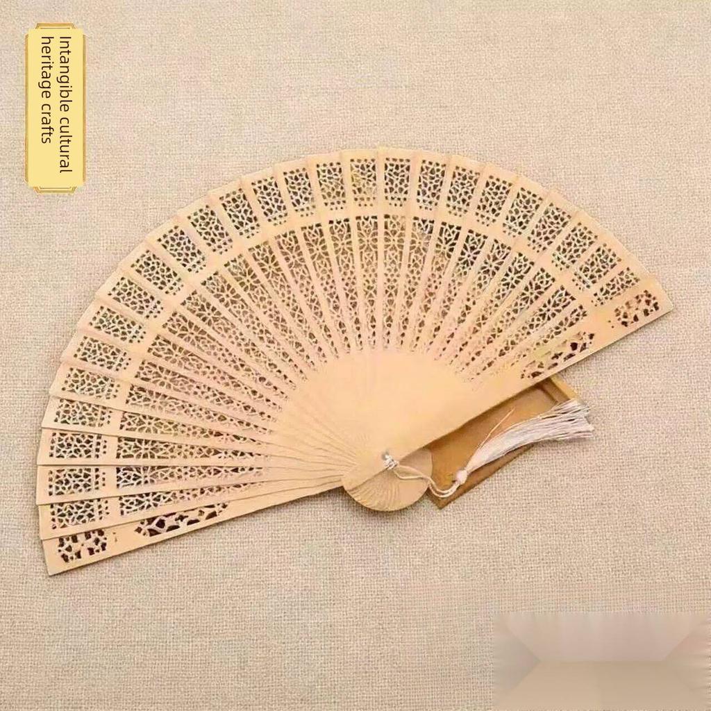 Sandalwood Fan, Original Wood Fan, Ancient Style Folding Sandalwood Fan, Chinese Style Handmade Wooden Fan, Sandalwood Folding Fan, Hollow-Carved