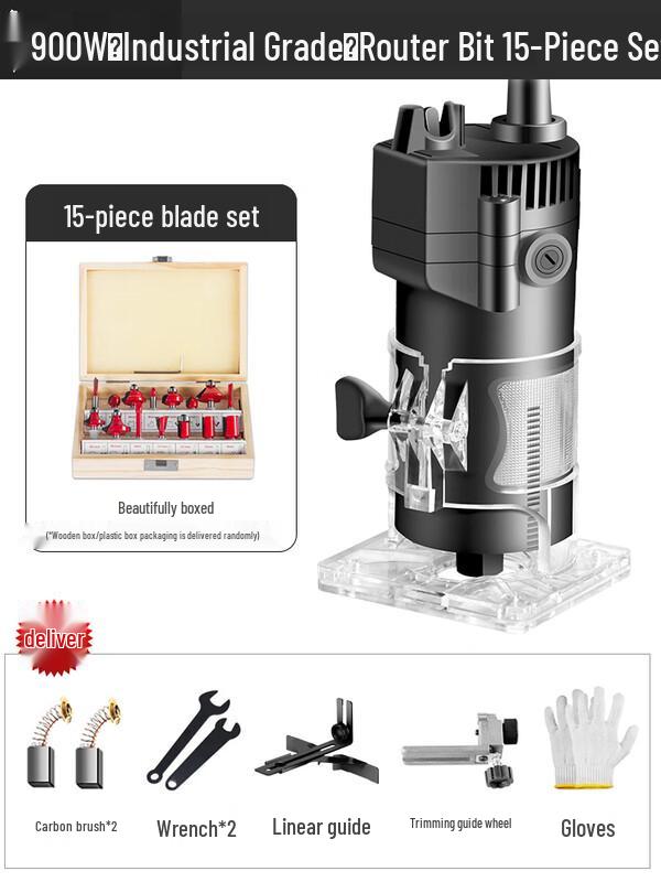 

MUFAN Industrial Electric Trimmer and Groover with 15-Piece Router Bit Set CN plug (adapter included)