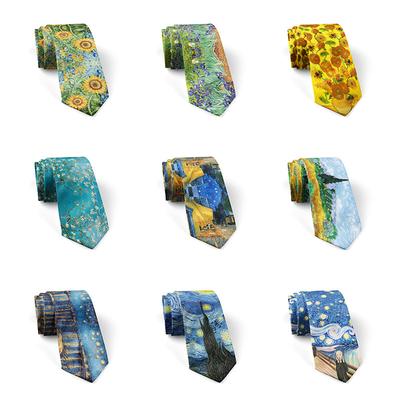 8Cm Men'S Tie Business Dress Tie Polyester Retro Oil Painting Printed Tie