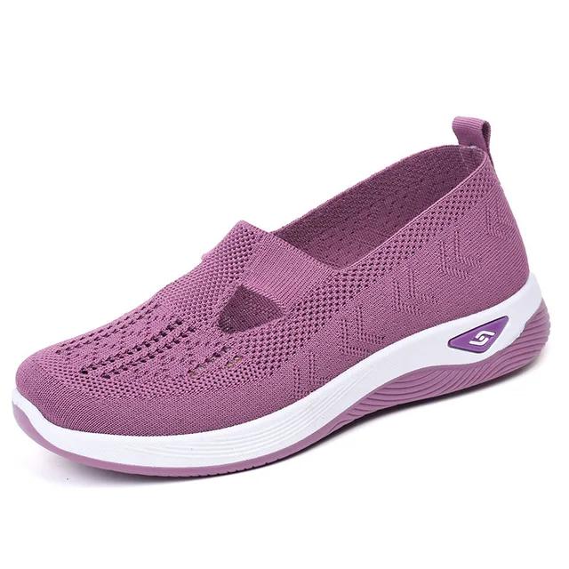 2025 Spring Breathable Knitted Sports Shoes for Women, Large Sized Hollow Soft Soled Flat Shoes for Women, Non Slip Casual Shoes
